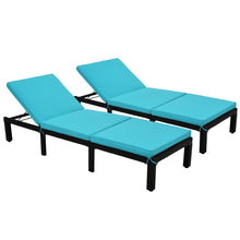 Load image into Gallery viewer, TOPMAX Patio Furniture Outdoor Adjustable PE Rattan Wicker Chaise Lounge Chair Sunbed, Set of 2 (Blue Cushion)
