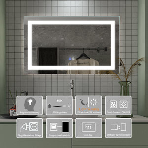 40 x 24 inch LED Bathroom Vanity Mirror Superslim Dimmable Anti Fog
