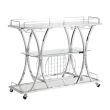 Load image into Gallery viewer, Contemporary Chrome Bar Cart with Wine Rack Silver Modern Glass Metal Frame Wine Storage
