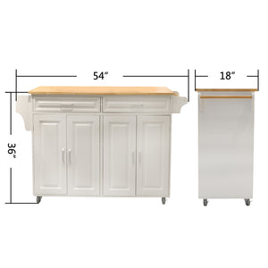Kitchen Island & Kitchen Cart, Mobile Kitchen Island, Rubber Wood Top, Big & Adjustable Shelf Inside Cabinet for Different Utensils, Luxury Design Fits Party at Different Site.