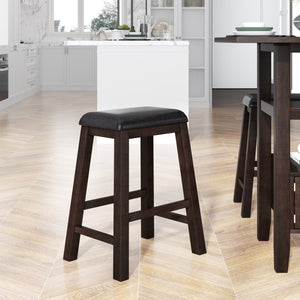 TOPMAX 4 Pieces Counter Height Wood Kitchen Dining Upholstered Stools for Small Places, Brown Finish+ Black Cushion