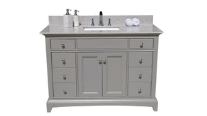 Montary 49 inches bathroom stone vanity top calacatta gray engineered marble color with undermount ceramic sink and 3 faucet hole with backsplash