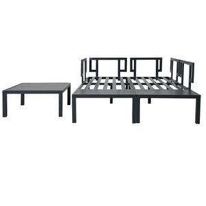 TOPMAX Outdoor 3-piece Aluminum Alloy Sectional Sofa Set with End Table and Coffee Table,Black Frame+Gray Cushion