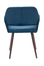 Load image into Gallery viewer, Velet Upholstered Side Dining Chair with Metal Leg(Blue velet+Walnut Wooden Printing Leg),KD backrest
