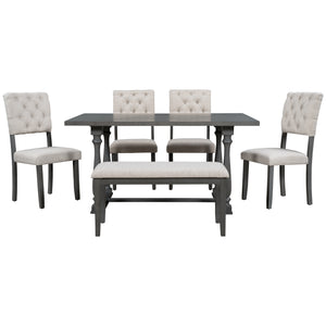 TREXM 6-Piece Dining Table and Chair Set with Special-shaped Legs and Foam-covered Seat Backs&Cushions for Dining Room (Gary)