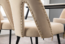 Load image into Gallery viewer, A&amp;A Furniture,Akoya Collection Modern | Contemporary Velvet Upholstered Dining Chair with Nailheads and Gold Tipped Black Metal Legs, Beige, Set of 2
