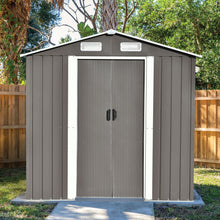 Load image into Gallery viewer, TOPMAX Patio 6ft x4ft Bike Shed Garden Shed, Metal Storage Shed with Lockable Door, Tool Cabinet with Vents and Foundation for Backyard, Lawn, Garden, Gray
