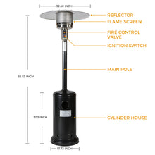 Load image into Gallery viewer, 46000BTU Propane Black powder coated Iron Mushroom Outdoor Patio Heater, with Two Smooth-rolling Wheels,with Hose Set,with Black Cover
