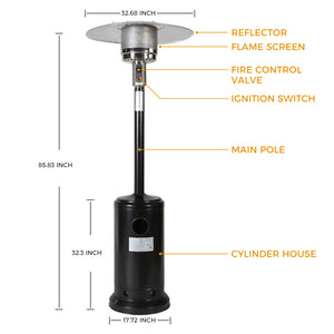 46000BTU Propane Black powder coated Iron Mushroom Outdoor Patio Heater, with Two Smooth-rolling Wheels,with Hose Set,with Black Cover