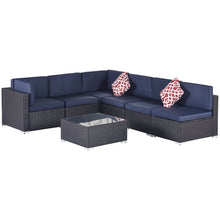 Load image into Gallery viewer, Outdoor Garden Patio Furniture 7-Piece PE Rattan Wicker Sectional Cushioned Sofa Sets with 2 Pillows and Coffee Table
