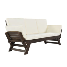 Load image into Gallery viewer, TOPMAX Outdoor Adjustable Patio Wooden Daybed Sofa Chaise Lounge with Cushions for Small Places, Brown Finish+Beige Cushion
