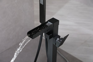 Bathtub Faucet Waterfall Tub Filler Floor Mount Brass Single Handle Bathroom Faucets with Hand Shower