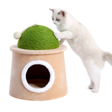 Load image into Gallery viewer, Cactus Cat Cave House with Sisal Scratching Post and sisal ball for cat kittens Green M
