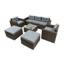 Load image into Gallery viewer, 6 Piece Patio Rattan Wicker Outdoor Furniture Conversation Sofa Set with Removeable Cushions and Temper glass TableTop
