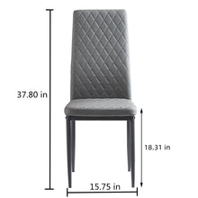 Load image into Gallery viewer, Light Gray modern minimalist dining chair fireproof leather sprayed metal pipe diamond grid pattern restaurant home conference chair set of 4
