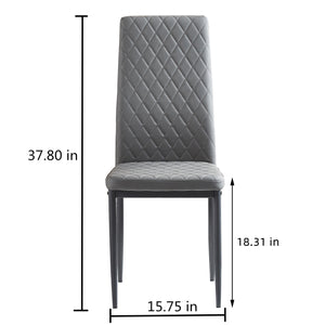 Light Gray modern minimalist dining chair fireproof leather sprayed metal pipe diamond grid pattern restaurant home conference chair set of 4