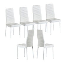 Load image into Gallery viewer, White modern minimalist dining chair fireproof leather sprayed metal pipe diamond grid pattern restaurant home conference chair set of 6
