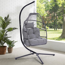 Load image into Gallery viewer, Outdoor Patio Wicker Folding Hanging Chair,Rattan Swing Hammock Egg Chair With Cushion And Pillow
