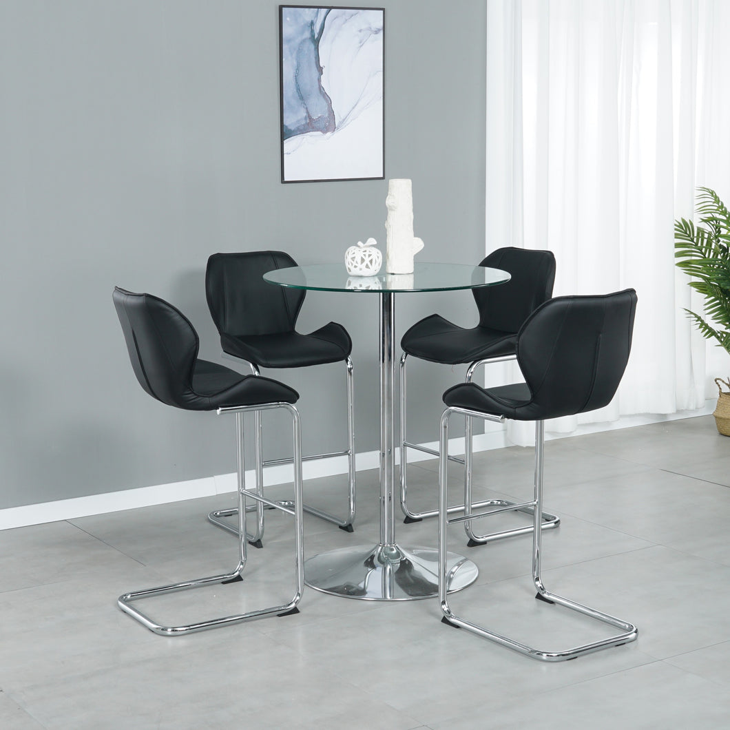 Bar chair modern design for dining and kitchen barstool with metal legs set of 4 （Black)
