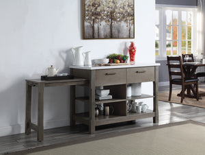 ACME Feivel Kitchen Island w/Pull Out Table in Marble Top Top & Rustic Oak Finish DN00307