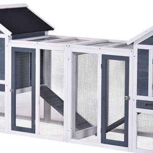 TOPMAX 123.6" Large Outdoor Wooden Chicken Coop Poultry Cage Rabbit Hutch Small Animal House with 2 Ramps for 6 Chickens, Gray+White Color