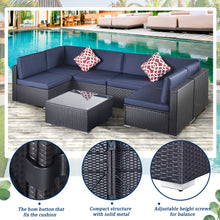 Load image into Gallery viewer, Outdoor Garden Patio Furniture 7-Piece PE Rattan Wicker Sectional Cushioned Sofa Sets with 2 Pillows and Coffee Table
