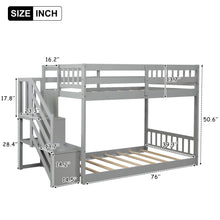 Load image into Gallery viewer, Twin over Twin Floor Bunk Bed,Ladder with Storage, Gray（New)
