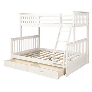 Twin-Over-Full Bunk Bed with Ladders and Two Storage Drawers (White)