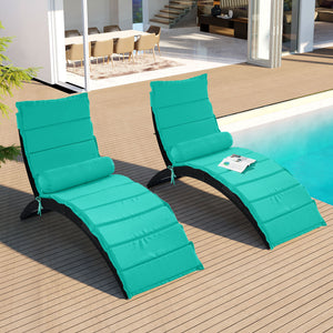 GO Patio Wicker Sun Lounger, PE Rattan Foldable Chaise Lounger with Removable Cushion and Bolster Pillow, Black Wicker and Turquoise Cushion (2 sets)