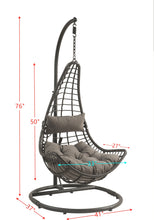 Load image into Gallery viewer, ACME Uzae Patio Hanging Chair with Stand, Gray Fabric &amp; Charcaol Wicker 45105
