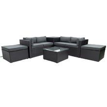 Load image into Gallery viewer, 6 Piece Patio Rattan Wicker Outdoor Furniture Conversation Sofa Set with Storage Box Removeable Cushions and Temper glass TableTop
