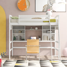 Load image into Gallery viewer, Twin size Loft Bed with Storage Shelves, Desk and Ladder, White(old  SKU:LP000040KAA,LP000040AAK)
