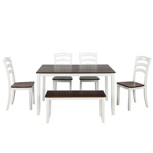 TOPMAX 6 Piece Dining Table Set with Bench, Table Set with Waterproof Coat, Ivory and Cherry