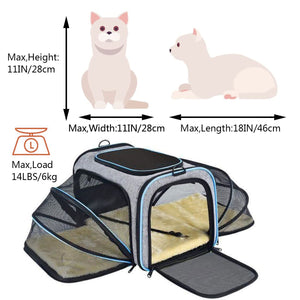 Cat Carrier TSA Airline Approved with Ventilation for Small Medium Cats Dogs Puppies with Big Space 5 Mesh Windows 4 Open Doors - Blue