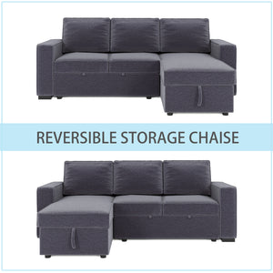 [VIDEO] 91" Reversible Pull out Sleeper Sectional Storage Sofa Bed,Corner sofa-bed with Storage Chaise Left/Right Handed Chaise