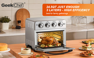 Geek Chef Air Fry Oven, Countertop Toaster Oven, 3-Rack Levels, 16 Preset Modes, Stainless Steel (23Qt 1700W)