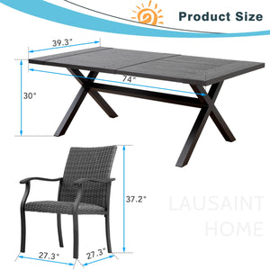 11:56LAUSAINT HOME 6 - Person 74" Long Patio Dining Set with Rattan Chairs and Rectangular Aluminum Table for Garden, Yardw/Coffee Table and Couch Cushions for Backyard, Pool (Blue-7PCS)