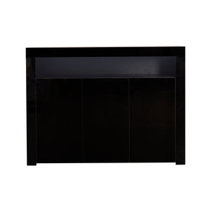 Living Room Sideboard Storage Cabinet Black High Gloss with LED Light, Modern Kitchen Unit Cupboard Buffet Wooden Storage Display Cabinet TV Stand with 3 Doors for Hallway Dining Room