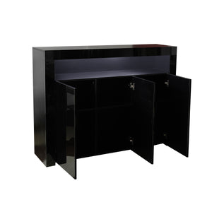 Living Room Sideboard Storage Cabinet Black High Gloss with LED Light, Modern Kitchen Unit Cupboard Buffet Wooden Storage Display Cabinet TV Stand with 3 Doors for Hallway Dining Room