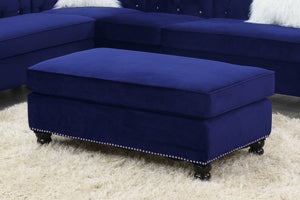Living Room XL- Cocktail Ottoman Indigo Blue Velvet Accent Studding Trim Wooden Legs