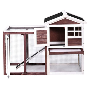 TOPMAX Upgrade Natural Wood House Pet Supplies Small Animals House Rabbit Hutch,Auburn+White