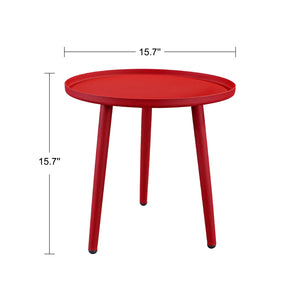 Outdoor Coffee Side Table Aluminum End Table Rust-Resistant 3 Legged Modern Small Table for Living Room Bedroom Patio Garden (Red)