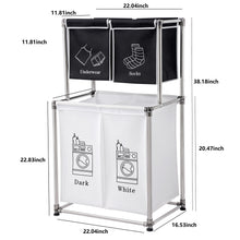 Load image into Gallery viewer, Laundry Hamper 2 Tier Laundry Sorter with 4 Removable Bags for Organizing Clothes, Laundry, Lights, Darks
