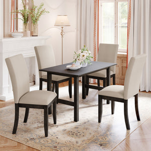 TOPMAX Farmhouse 5-Piece Wood Dining Table Set for 4, Kitchen Furniture Set with 4 Upholstered Dining Chairs for Small Places, Gray Table+Beige Chair