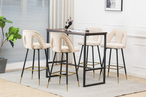A&A Furniture,Akoya Collection Modern | Contemporary Velvet Upholstered Connor 28" Bar Stool & Counter Stools with Nailheads and Gold Tipped Black Metal Legs,Set of 2 (Beige)