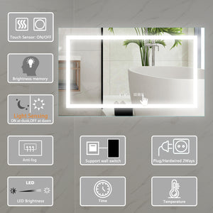 LED Bathroom Vanity Mirror, 40 x 24 inch, Anti Fog, Night Light, Time,Temperature,Dimmable,Color Temper 3000K-6400K,90+ CRI,Horizontal Wall Mounted Only