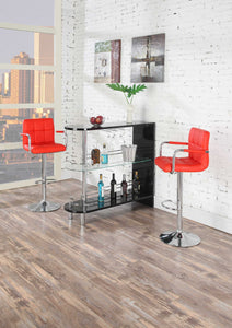 Contemporary Style Red Faux Leather Bar Stool Counter Height Chairs Set of 2 Adjustable Height Kitchen Island Stools
