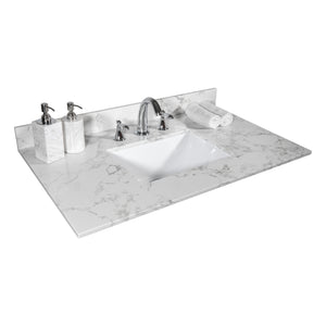 Montary 31inch bathroom vanity top stone carrara white new style tops with rectangle undermount ceramic sink  and back splash with 3 faucet hole  for bathrom cabinet