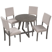 Load image into Gallery viewer, TOPMAX Mid-Century Wood  5-Piece Kitchen Dining Table Set with Round Table, 4 Upholstered Dining Chairs for Small Places, Gray Table + Beige Chair
