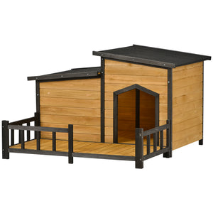 GO 47.2 ” Large Wooden Dog House Outdoor,  Outdoor & Indoor Dog Crate, Cabin Style, With Porch